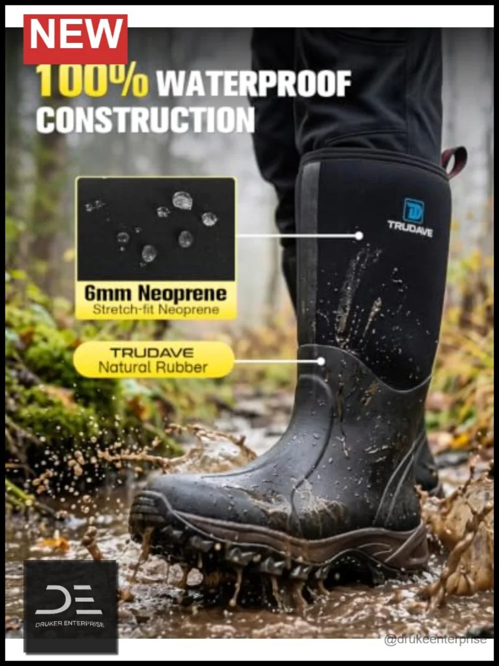 Waterproof Insulated Neoprene Rubber Rain Boots with Steel Shank - Outdoor